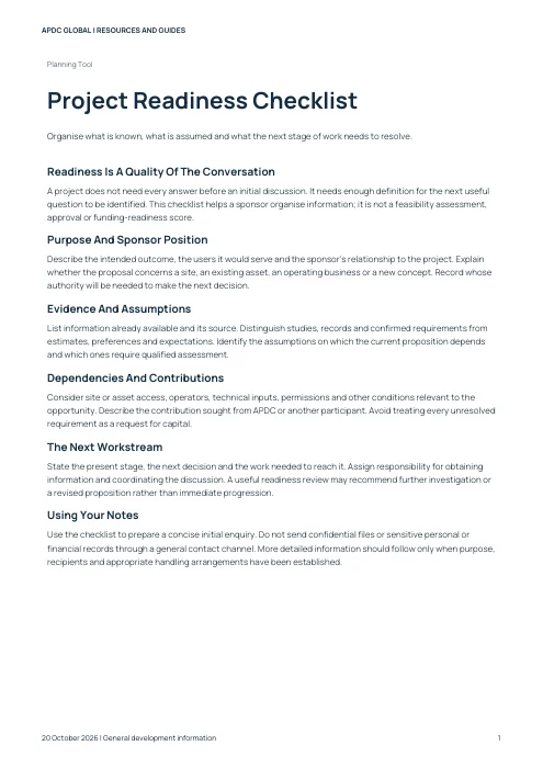 Cover of the APDC Project Readiness Checklist PDF